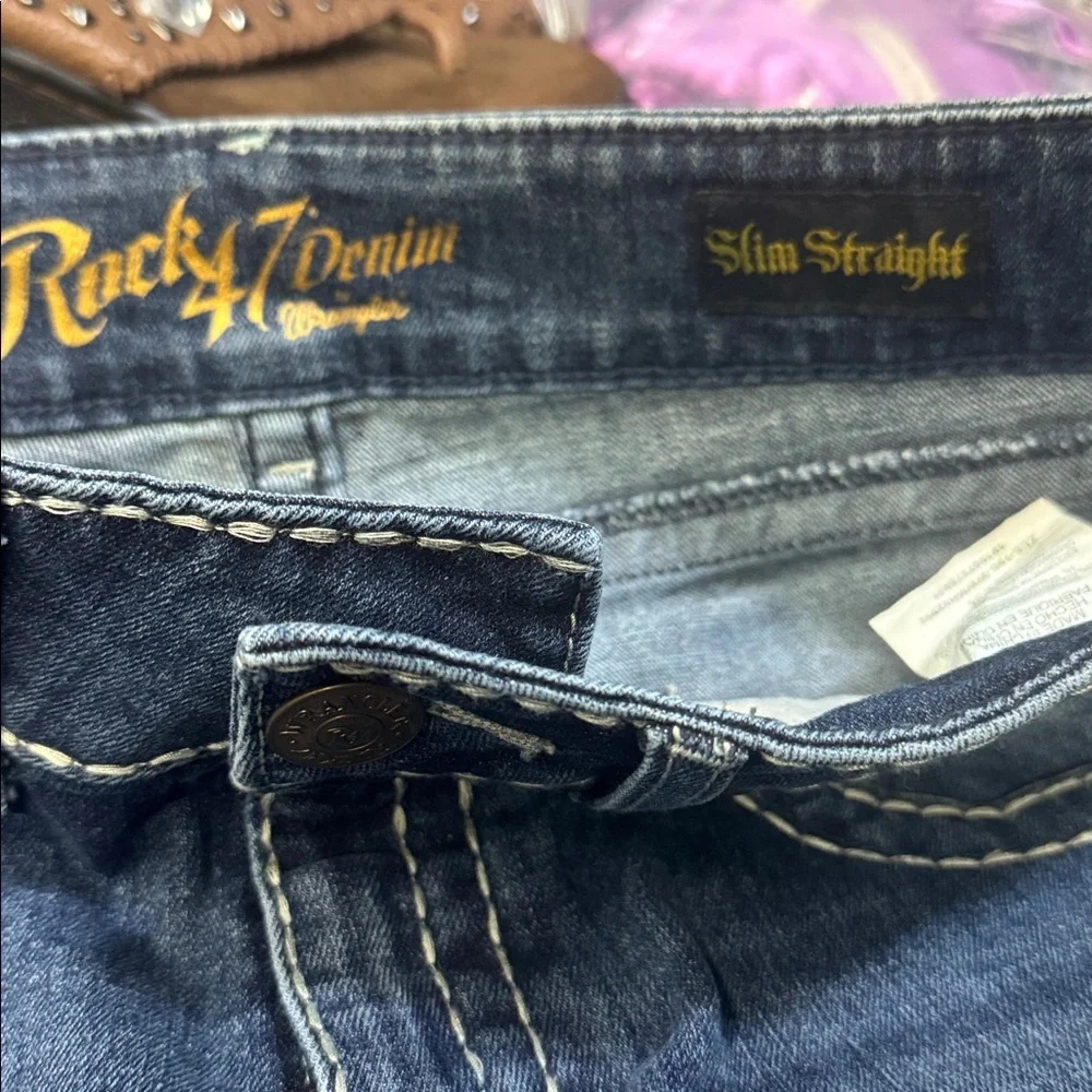 Rock 47 Denim Jeans Wrangler Western Slim Straight 30x36 - Picture 6 of 6